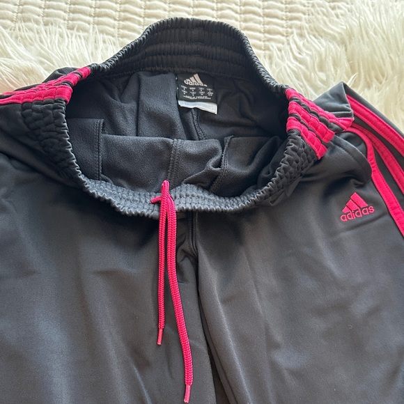 Adidas Black Pants with Pink performance 3 Stripes - Picture 3 of 5